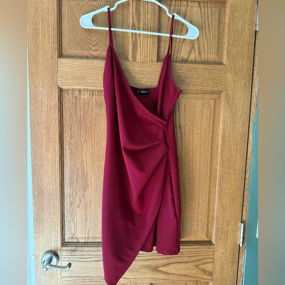 SHEIN Deep Red Mini Wrap Dress
